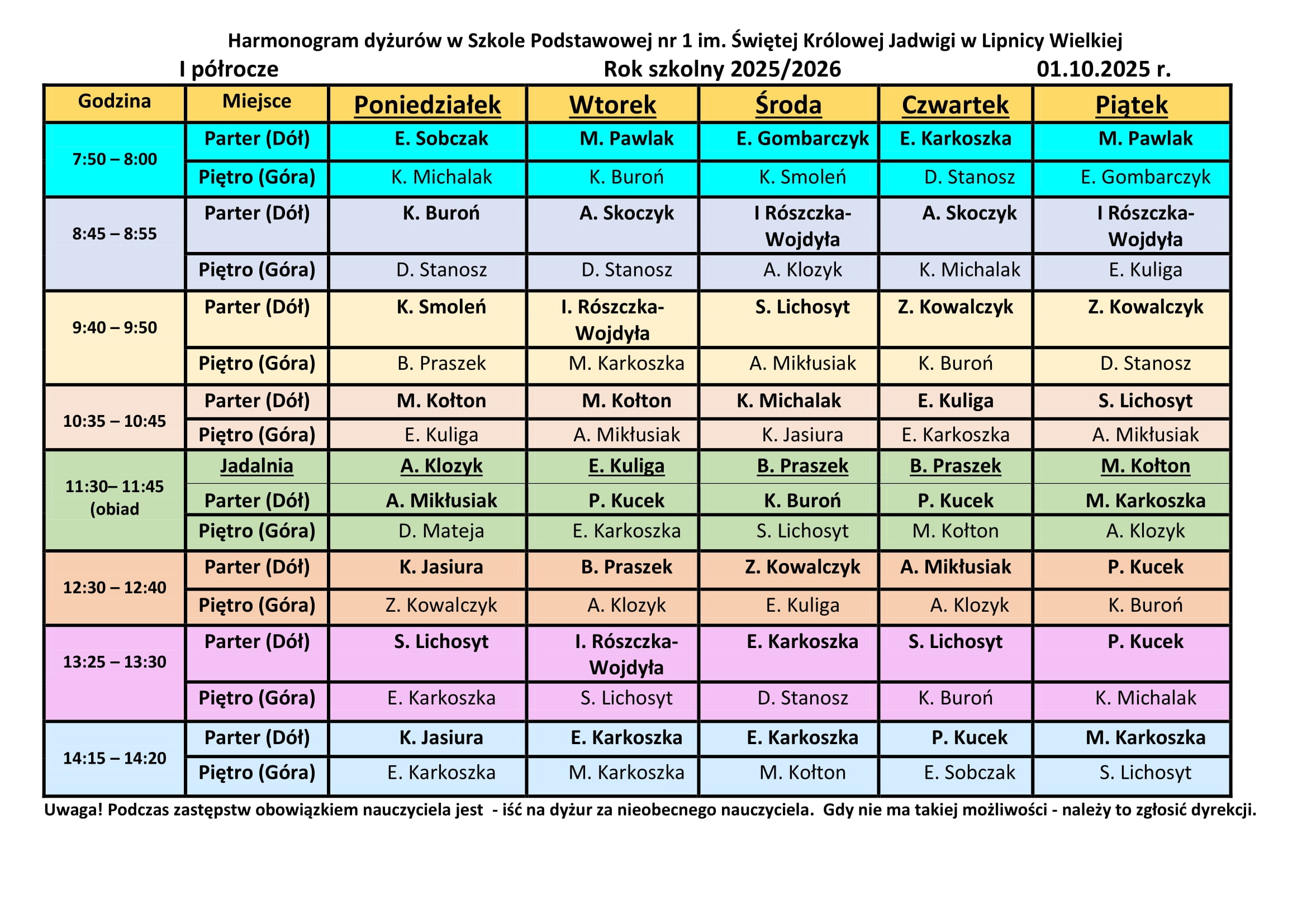 Harmonogram dyżurów od 01.10.2025 1