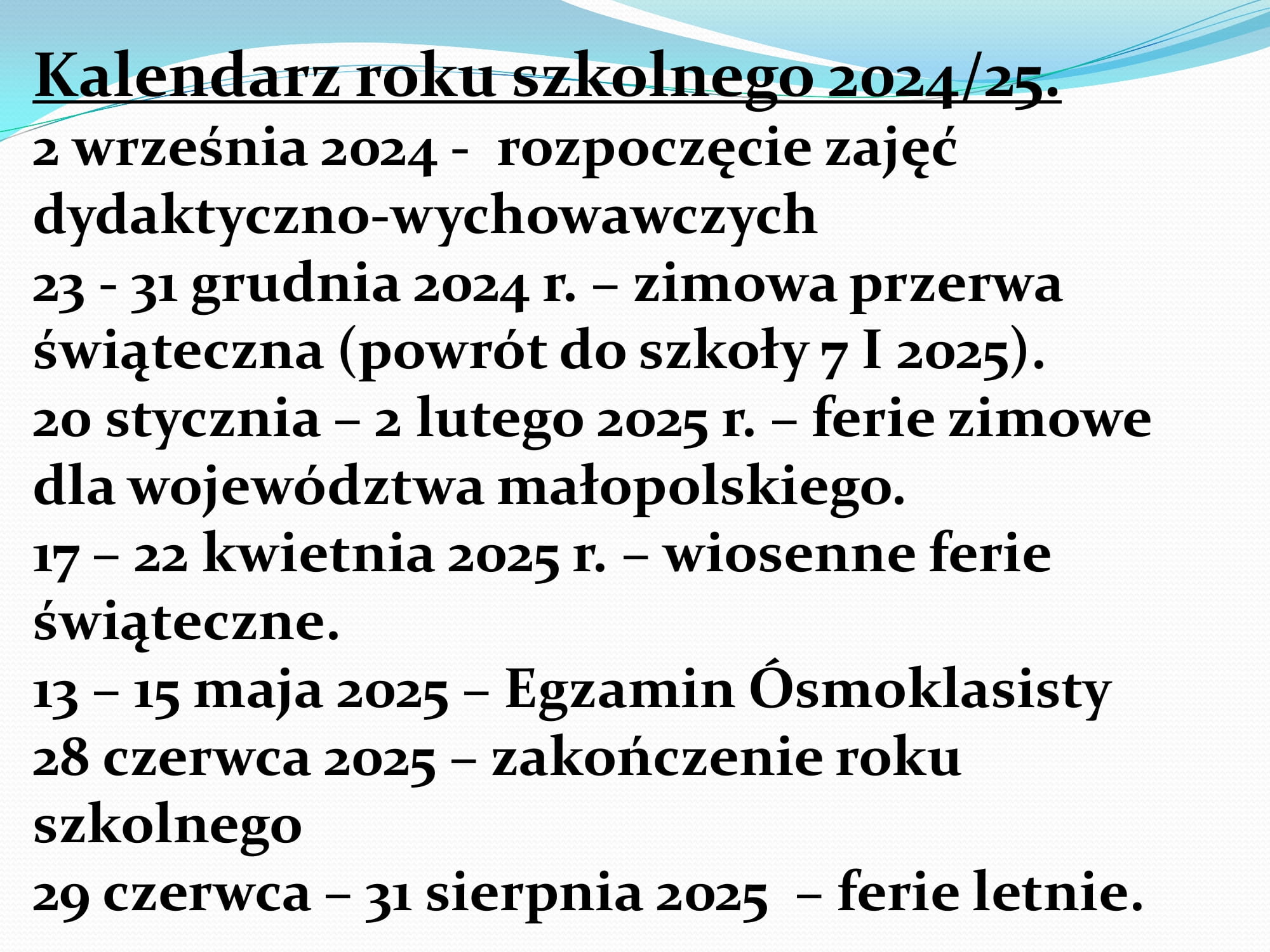 Kalendarium Roku Szkolnego 2024 1