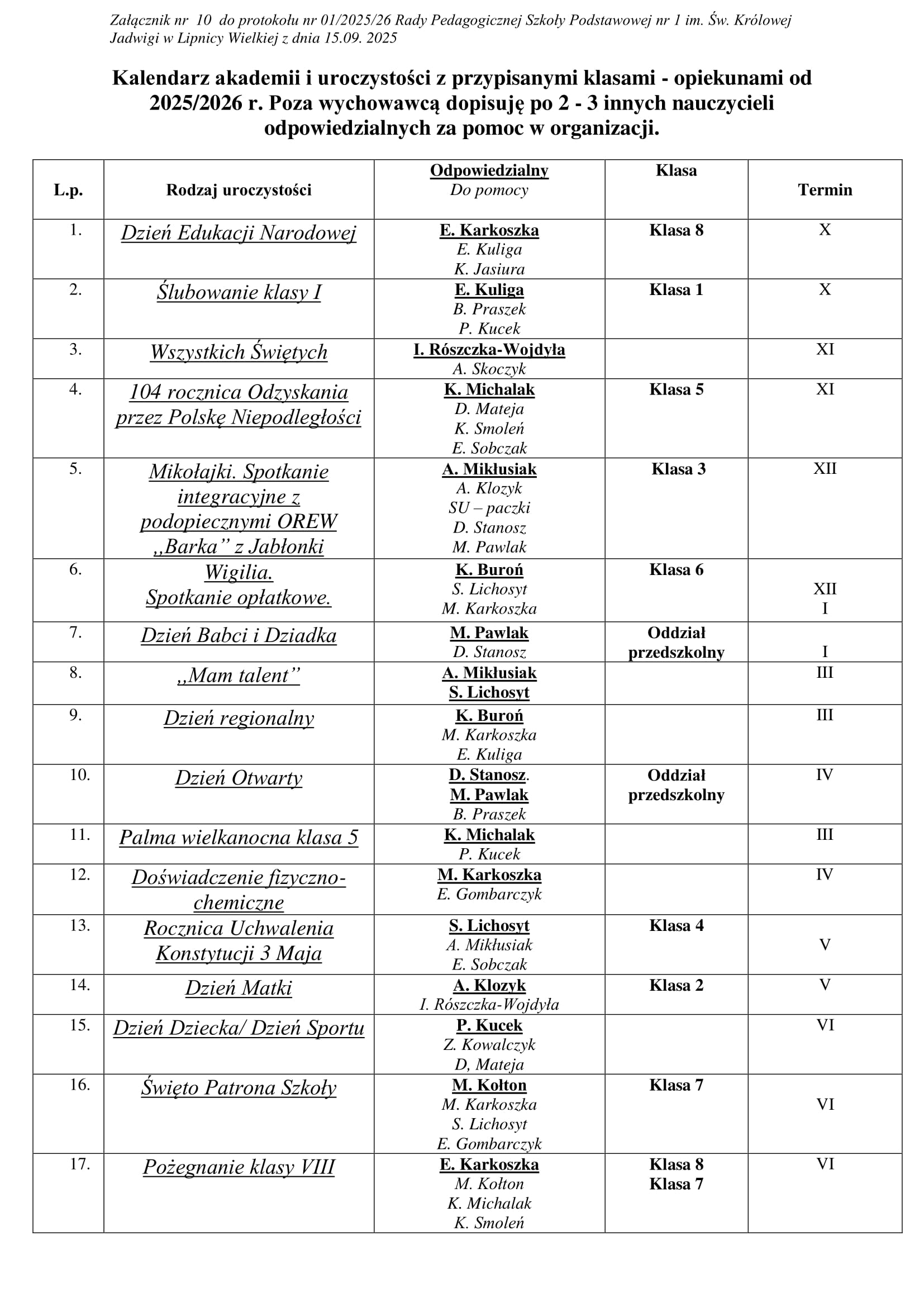 Kalendarz uroczystości 2025 26 1